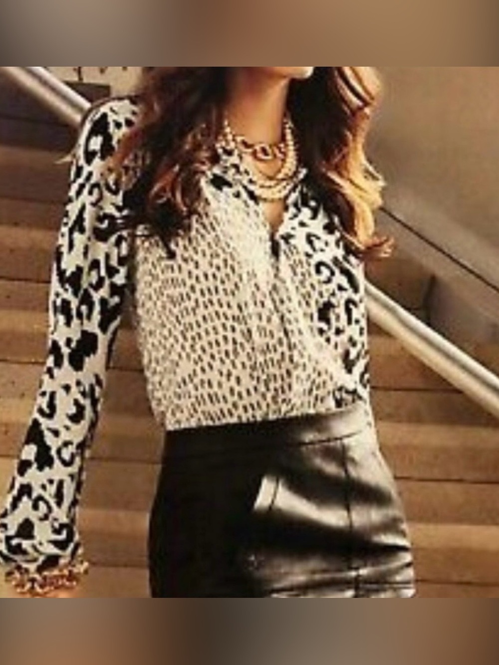 CAbi Animal Print Faux Wrap Blouse Style 590 Sz M